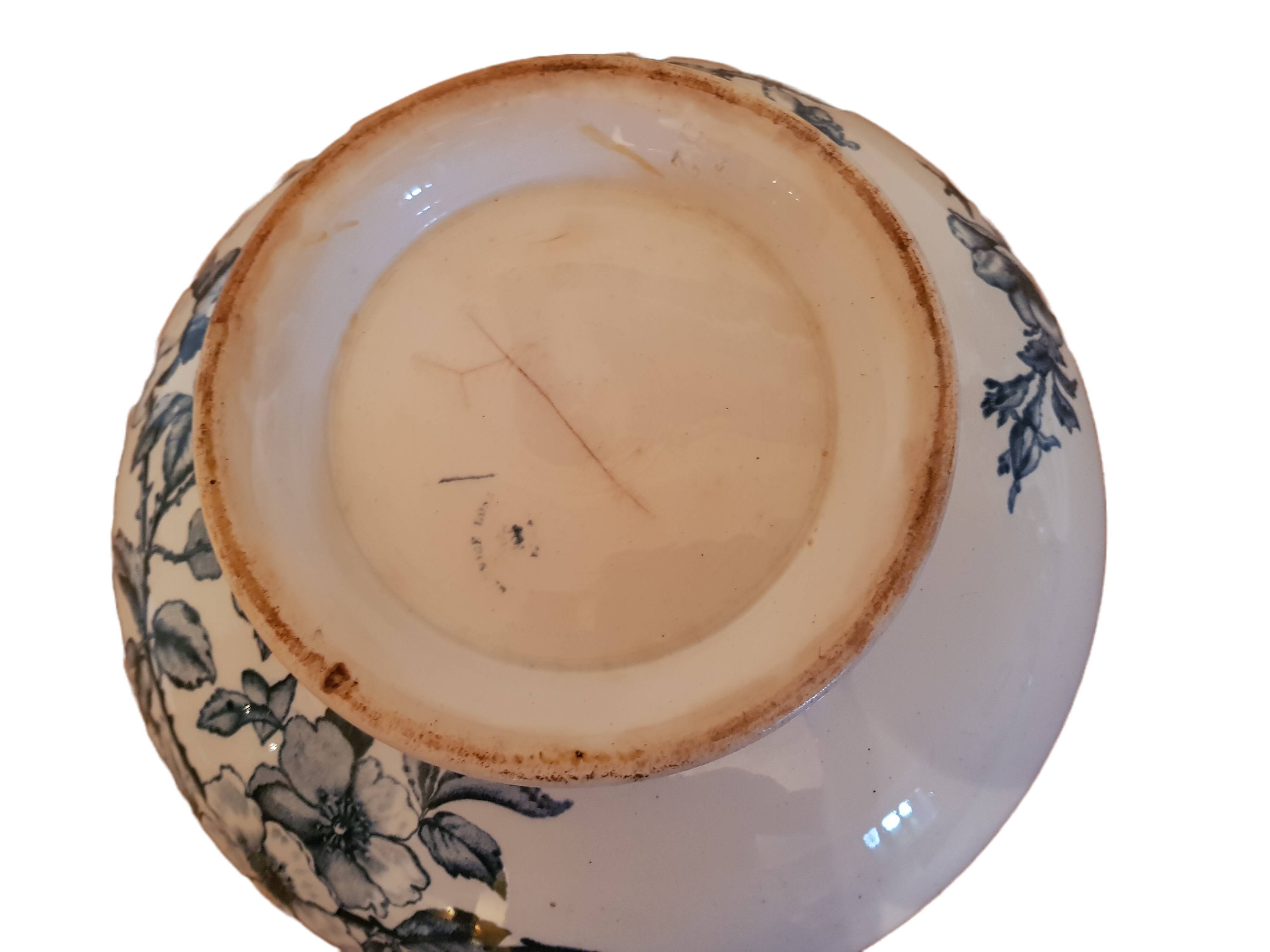 Antique salad bowl in blue earthenware Vintage 15