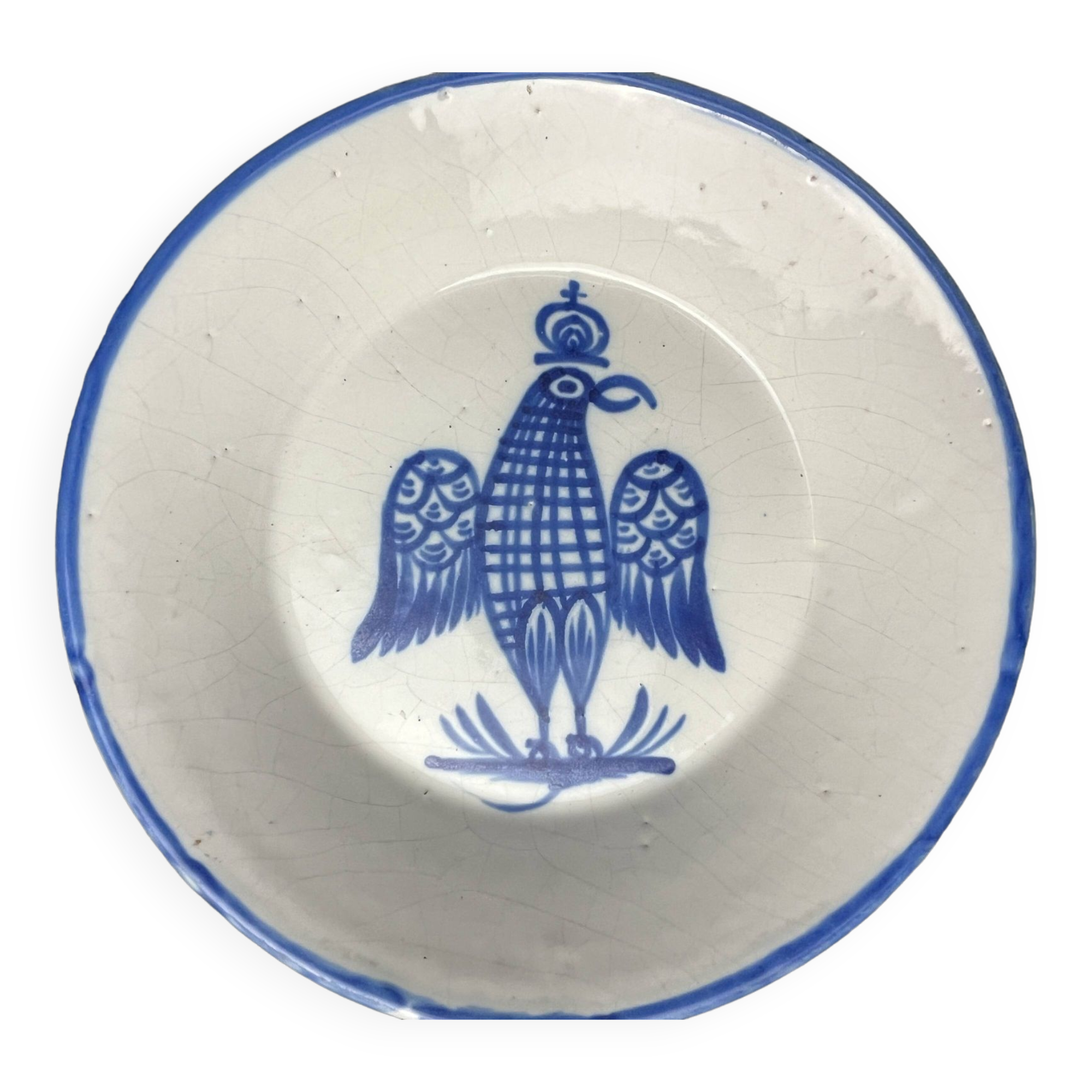 Besançon, dish decorated with a blue eagle, early 19th century