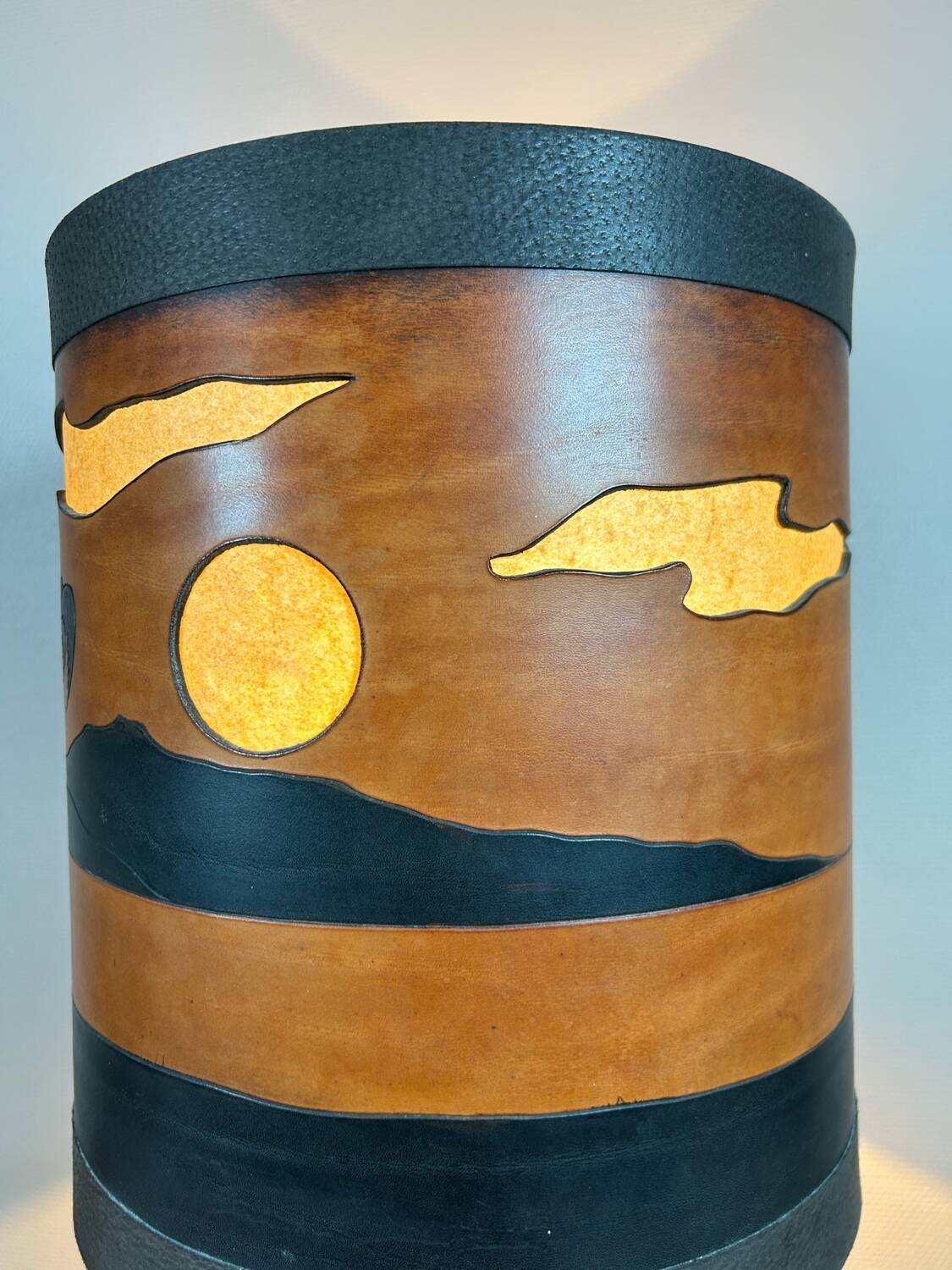 Original vintage ceramic and leather lamp