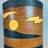 Original vintage ceramic and leather lamp