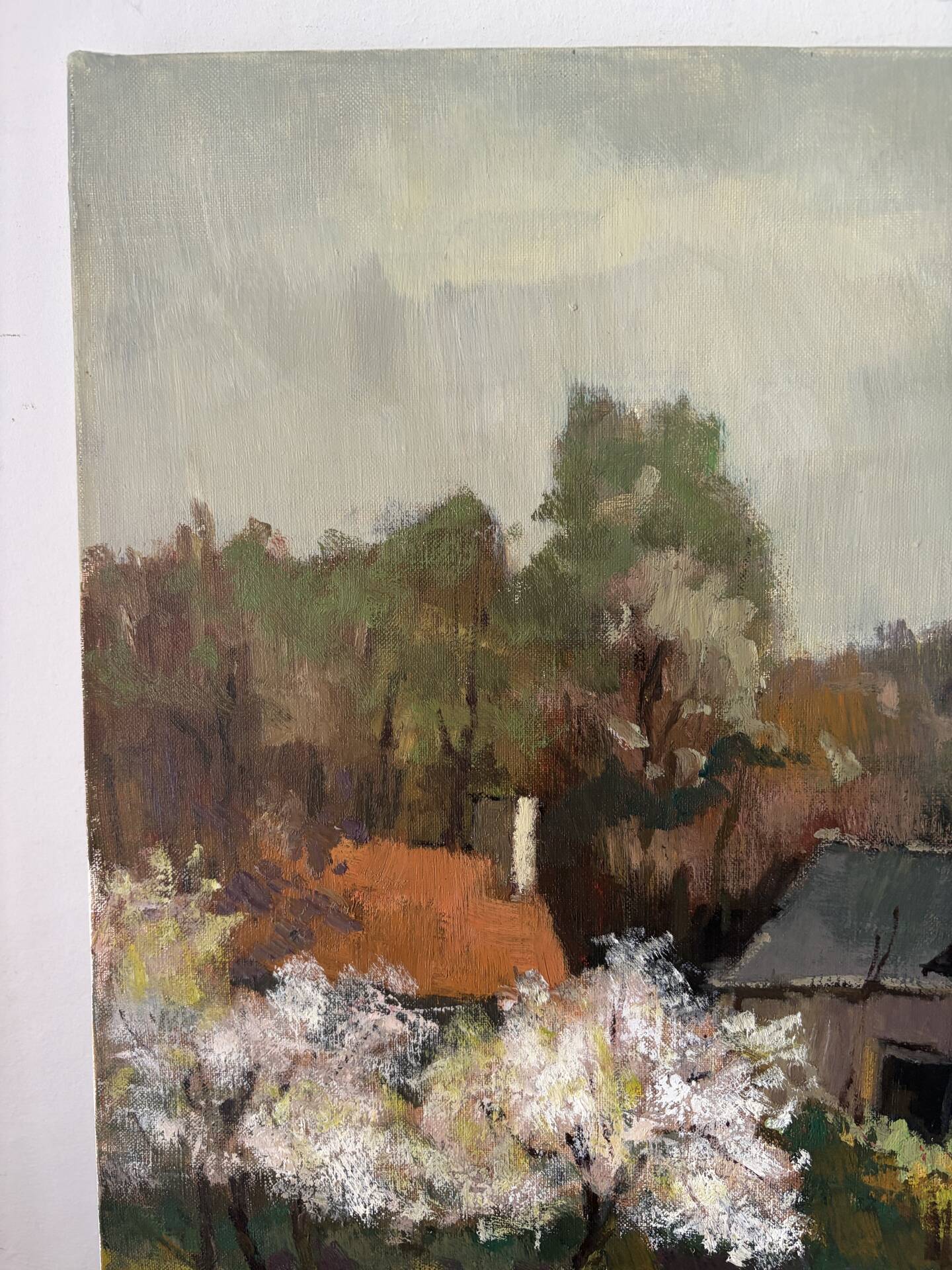 Le printemps au hameau, huile sur toile signé