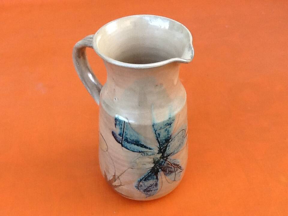 1960s Glazed terracotta pitcher with floral decoration