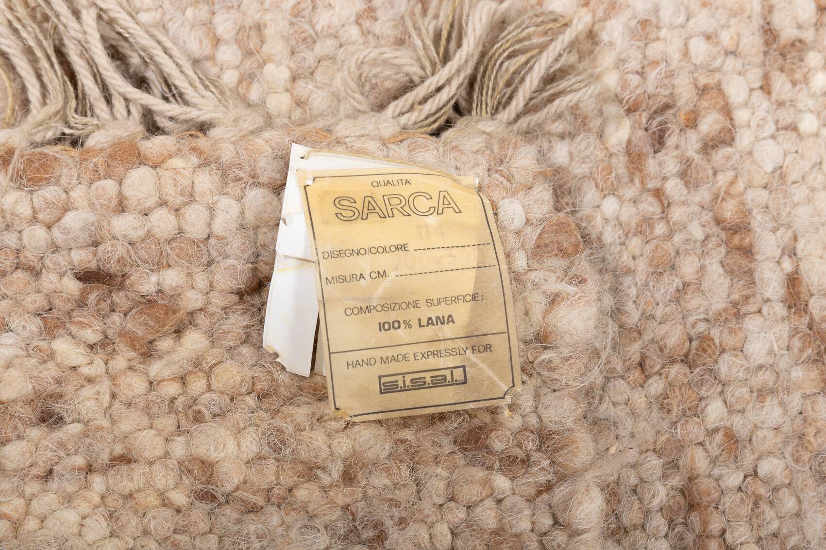 Vintage hand made lana wool rug for sisal, 1980’s italy