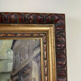 French School, early 20th century: oil on panel, lively street in Brittany