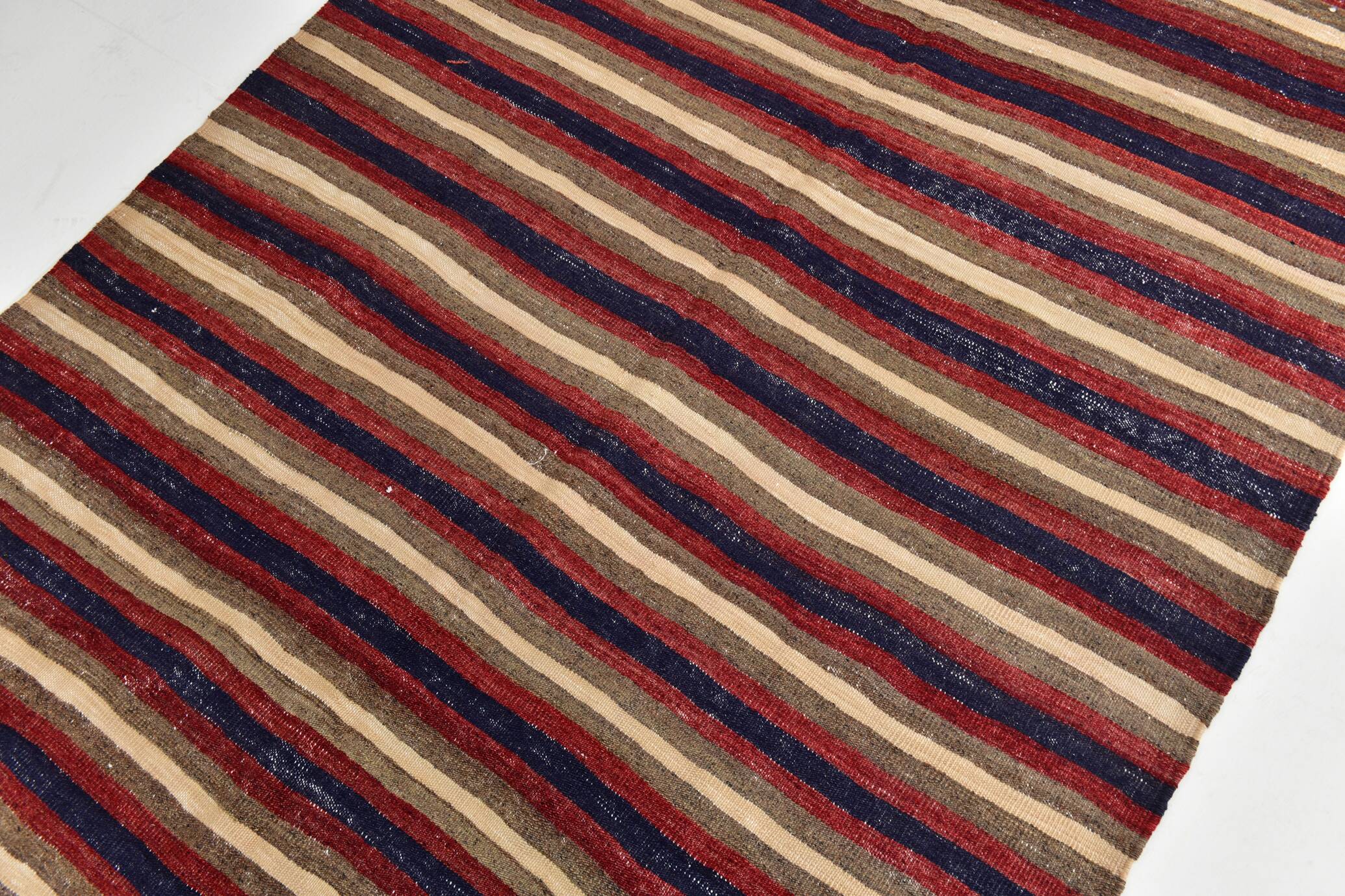 4x9 Red & Navy Blue Pinstriped Pattern Turkish Kilim Rug, 136x284Cm