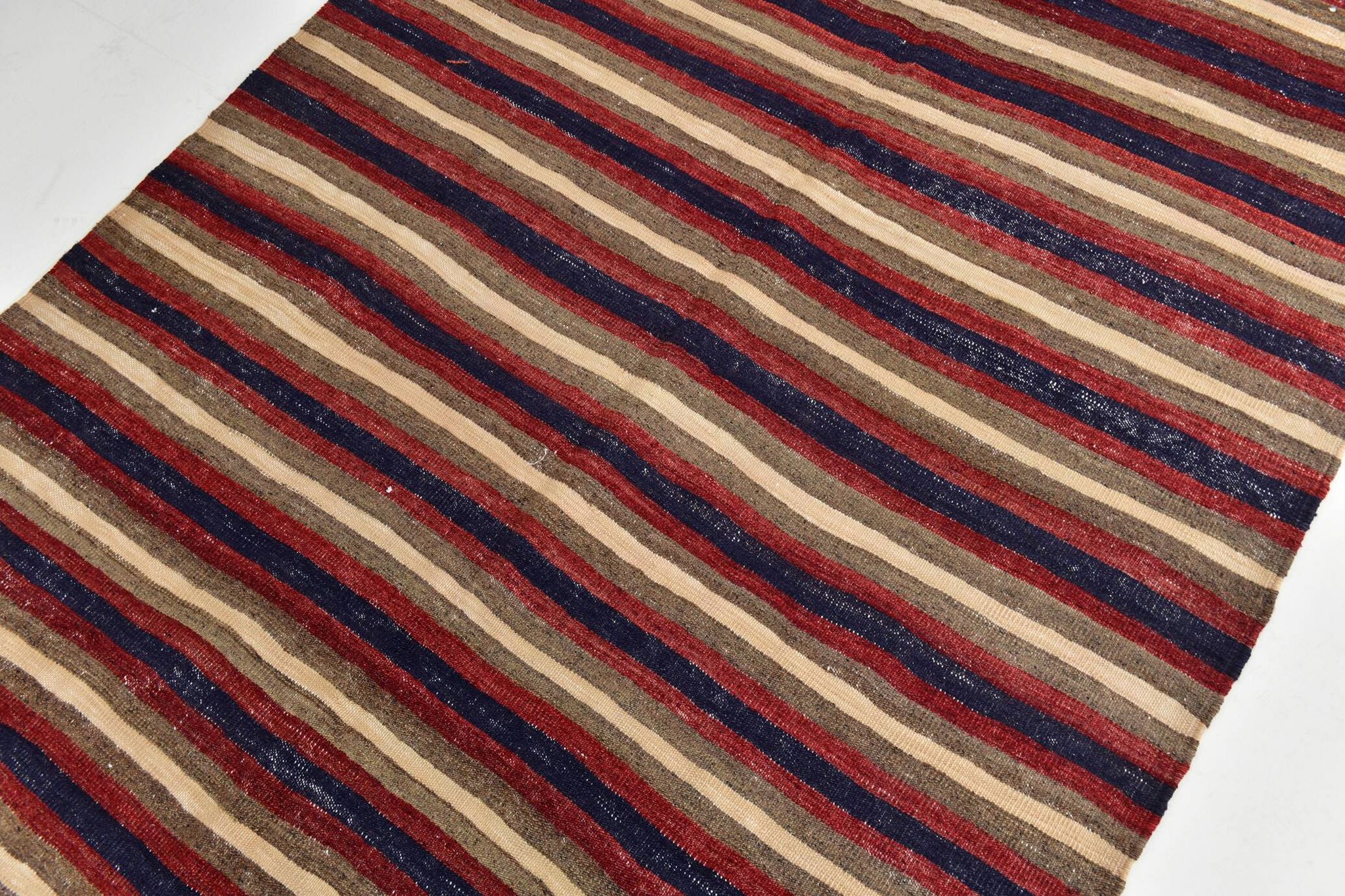 4x9 Red & Navy Blue Pinstriped Pattern Turkish Kilim Rug, 136x284Cm