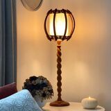 Turned wood lamp.