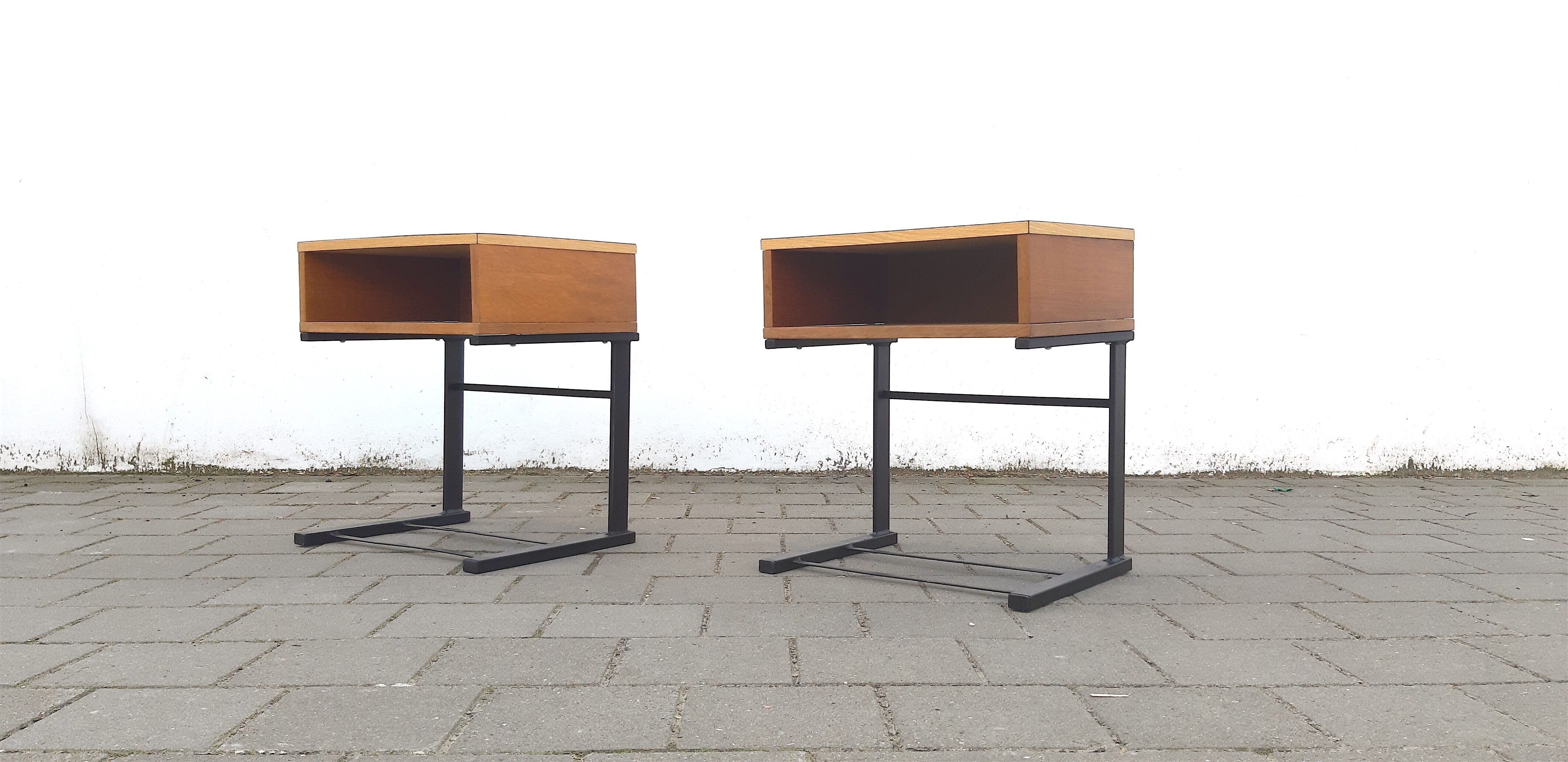 Pair of tables nightstands laminate and wood, 1950 s