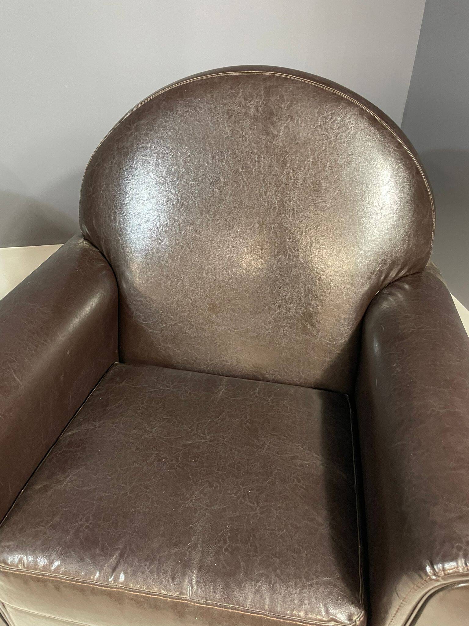 Pair of leather armchairs in French Art Deco style, 1970s