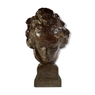 Beethoven bust in patinated bronze green terracotta.