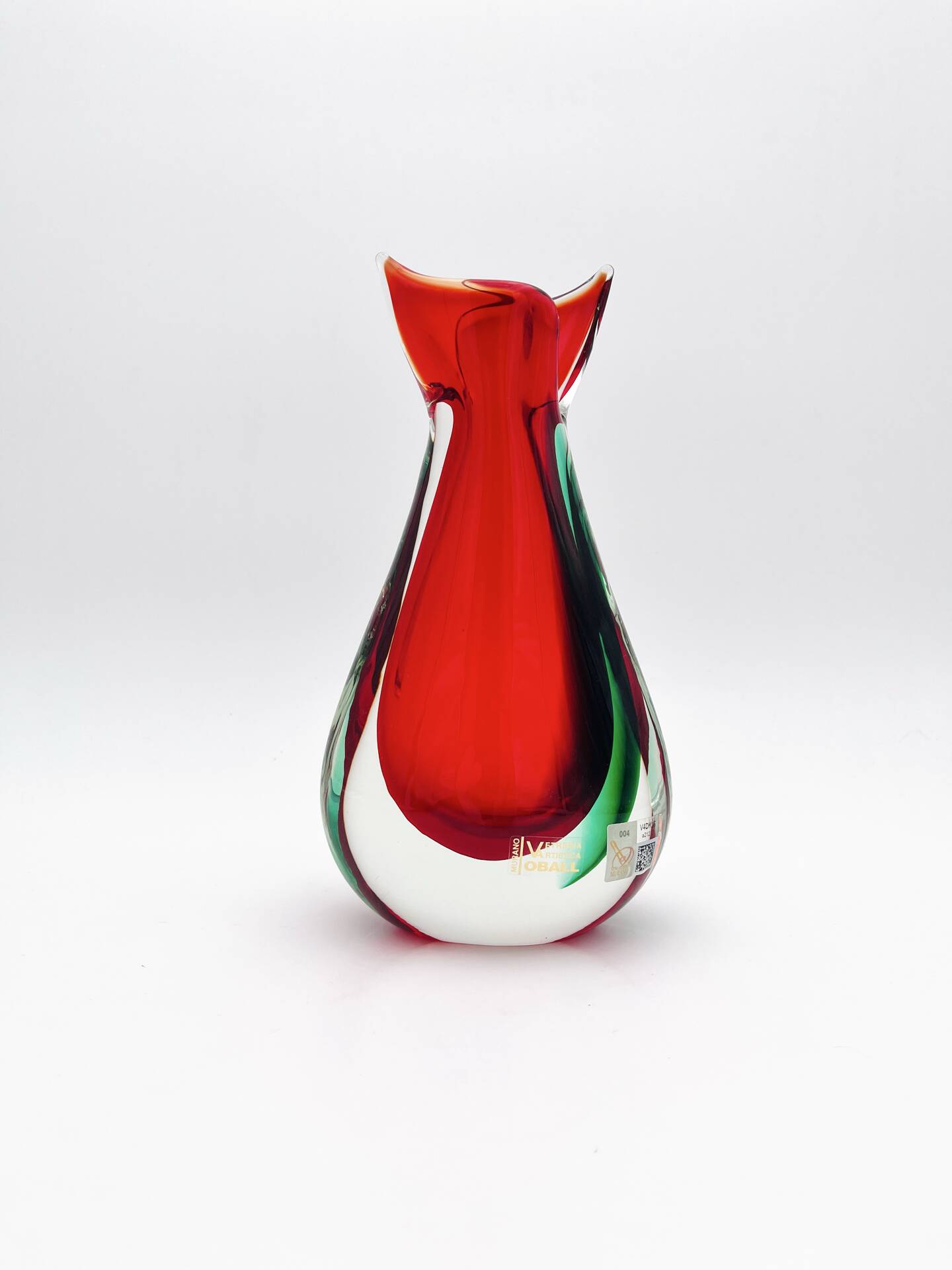 Vase sculpture murano michele onesto oball sommerso rouge vert 23.5cm