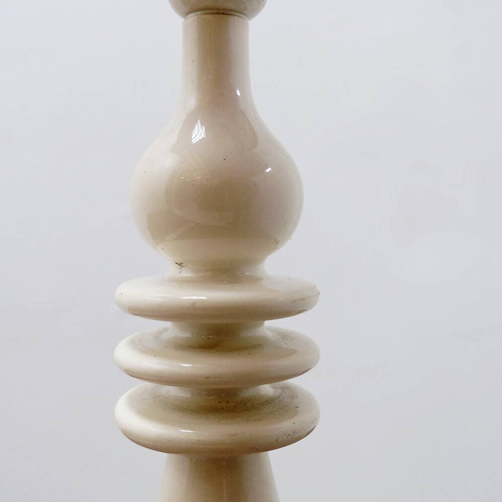 Vintage ceramic table lamp in sand color with a new rope lampshade