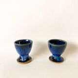 duo of egg cups in stoneware / blue ceramic from the 70s