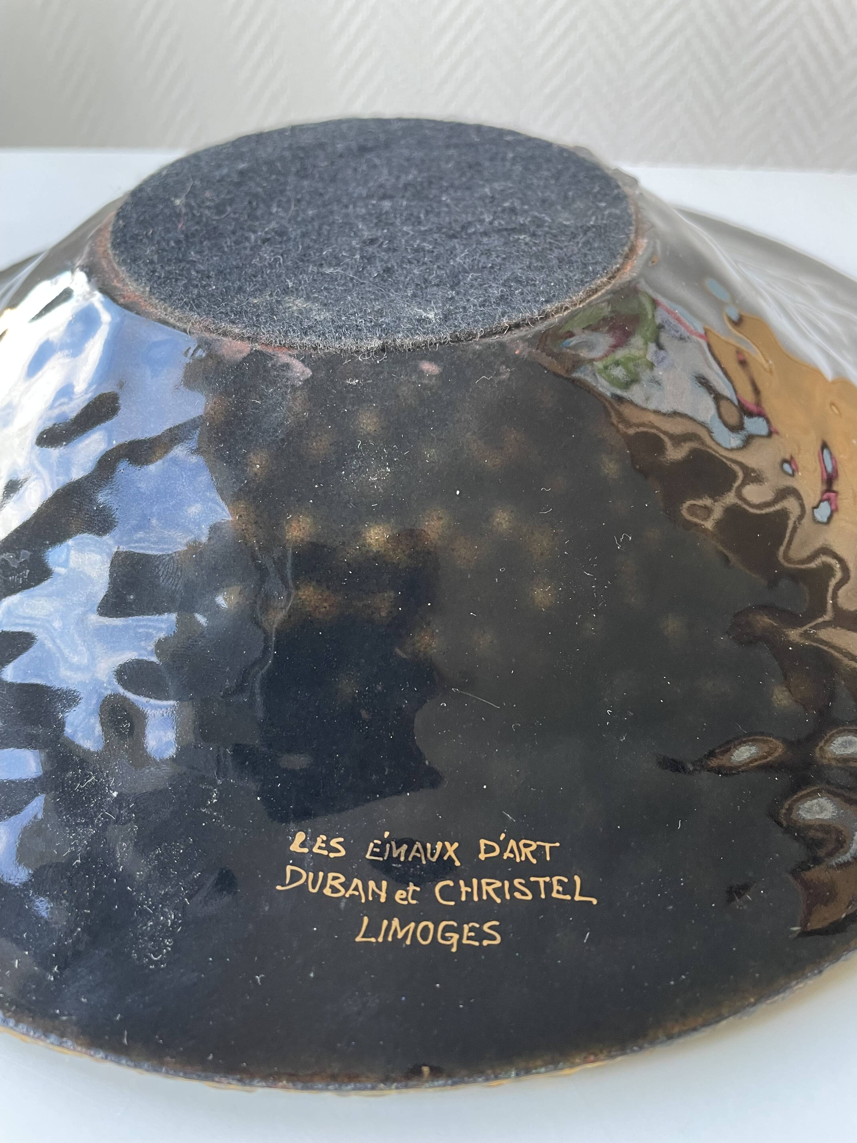Art enamel coupe from Limoges signed Duban and Christel.