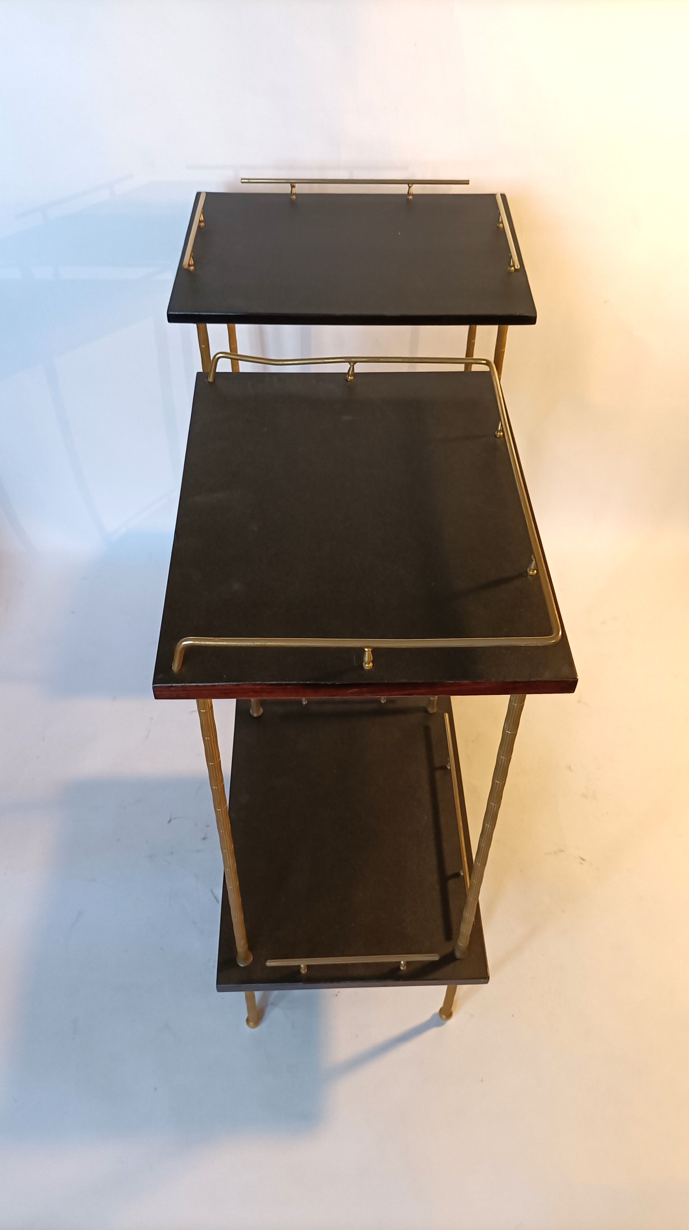 Pair of tables brass gilded blackened trays 1960