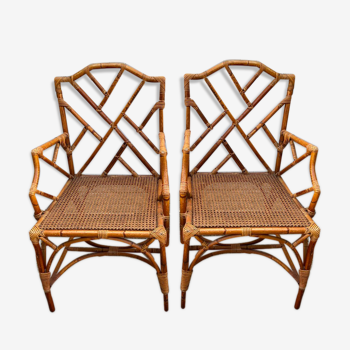 Pair of rattan armchairs and vintage cannage from the 70s