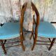 Pair of antique louis philippe chairs wood + blue vintage fabric seat