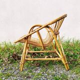 Pair of vintage rattan shell armchairs design 1960