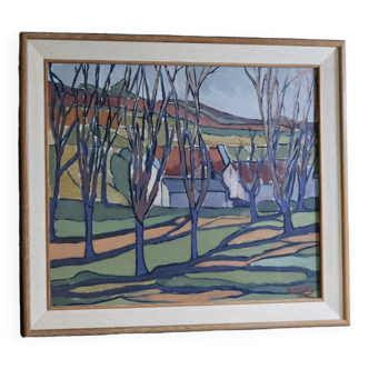 Original swedish mid-century oil on canvas " landscape obscured by trees" and josef emil lemon (1895