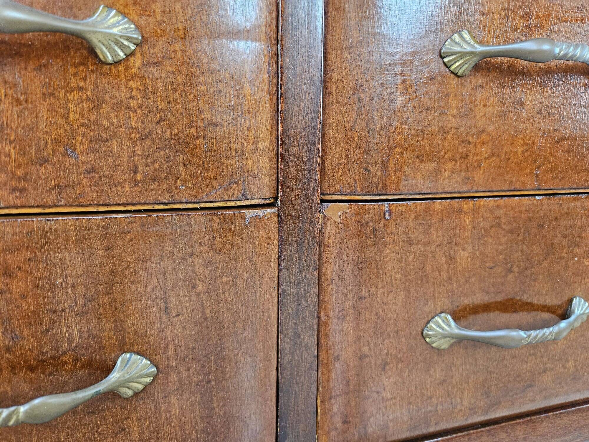 Vintage six-drawer oak chest of drawers with glass top, 1960