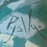 Painting "Bouquet of foxgloves" apothecary pot signed P. Jally and frame