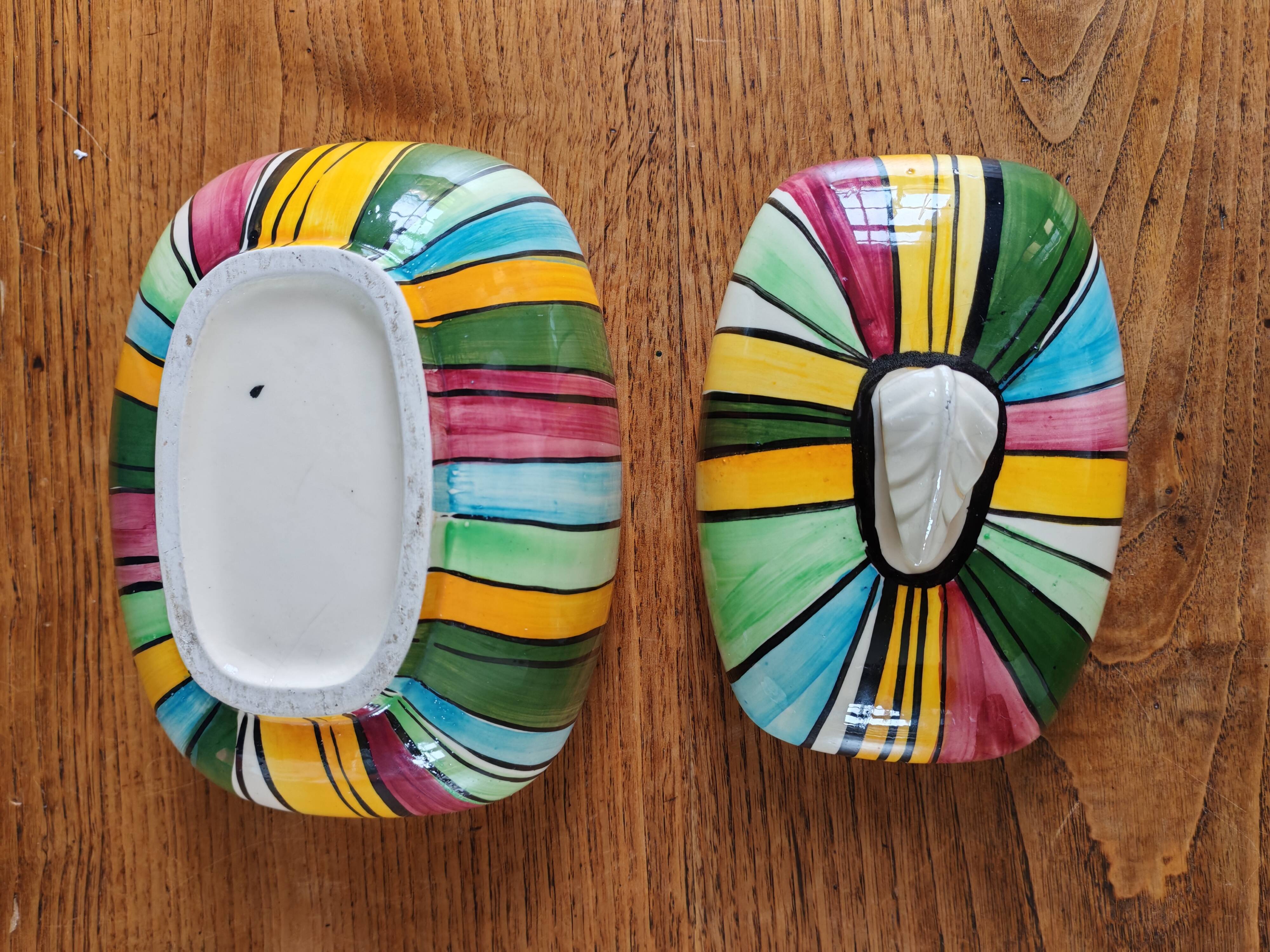 Vintage Ceramic Bonbonnière with Colourful Stripes - Jewellery Box