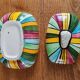 Vintage Ceramic Bonbonnière with Colourful Stripes - Jewellery Box