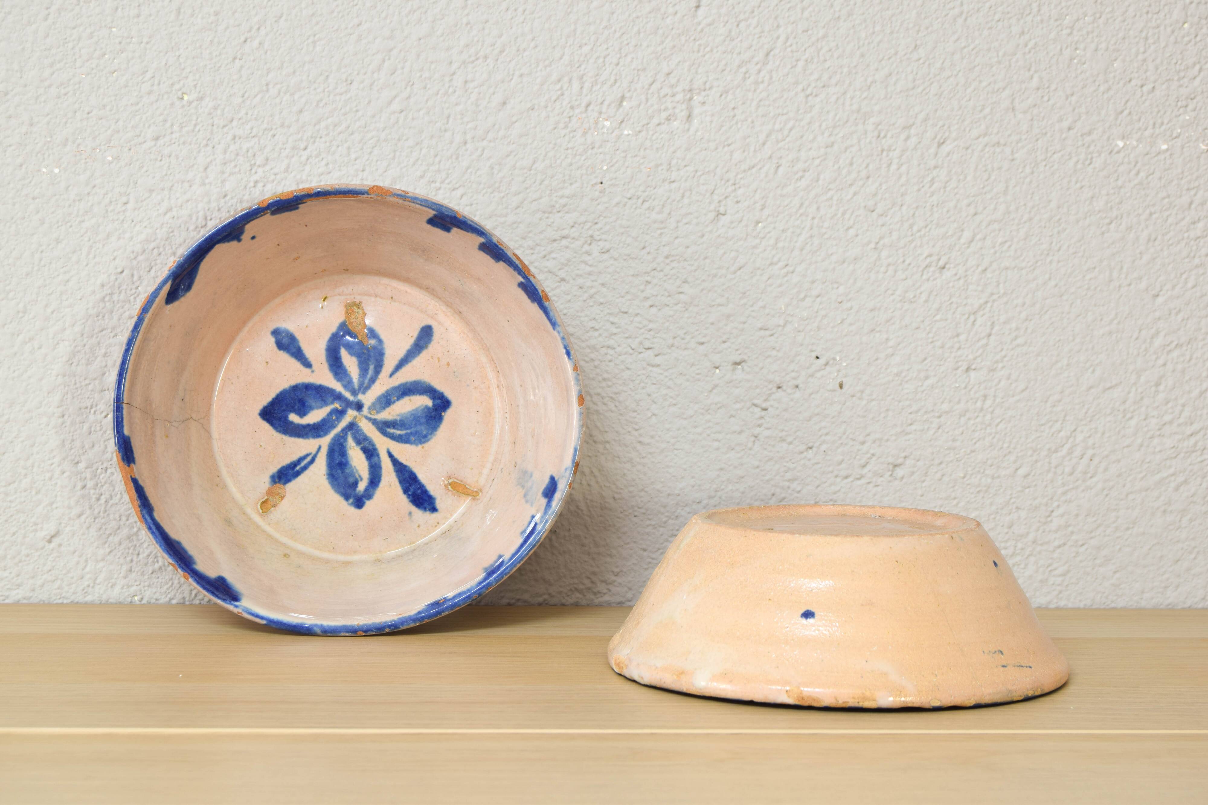 Antique Handmade Terracotta Ceramic Lebrillos Bowls Fajalauza, Granada Spain XIX