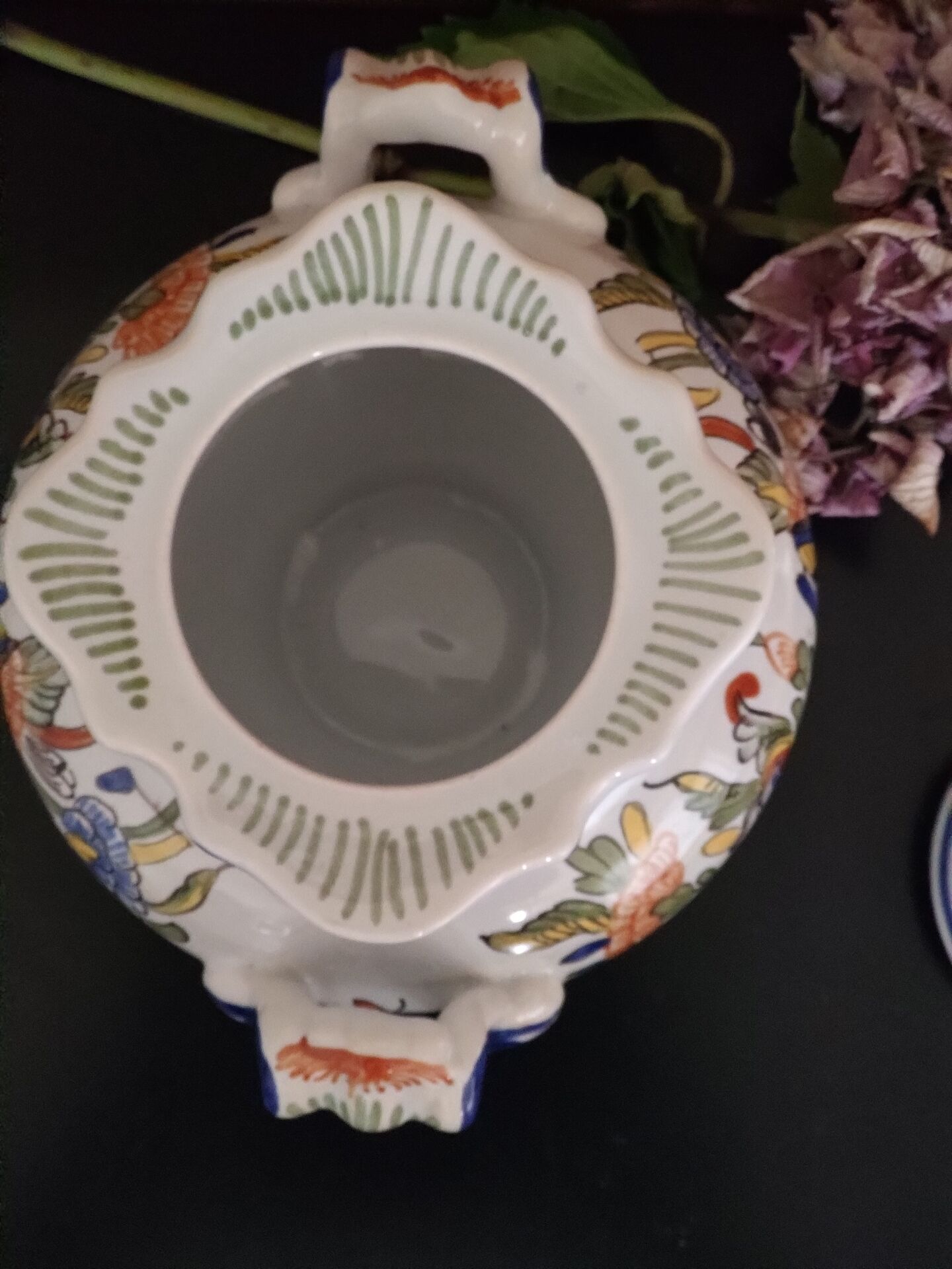 Antique sugar bowl in Rouen-style earthenware