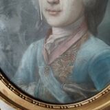 Pastel on canvas 18th century old gilded frame with window