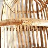 Old wooden harvest basket, slatted wooden basket, folk art.