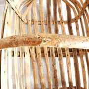 Old wooden harvest basket, slatted wooden basket, folk art.
