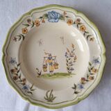 Soup plates with Moustiers de Longchamp decor, AL. Mark signature, 80s