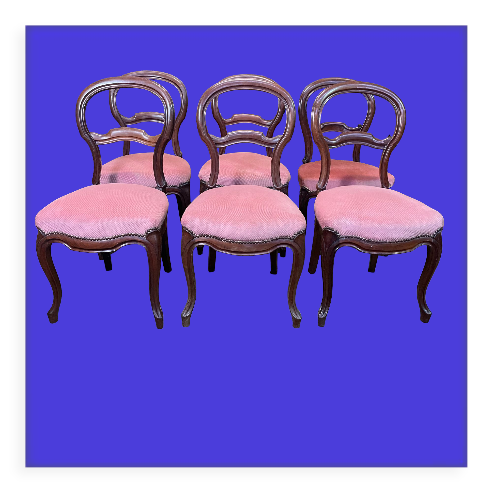 Suite of 6 Louis Philippe pink velvet chairs