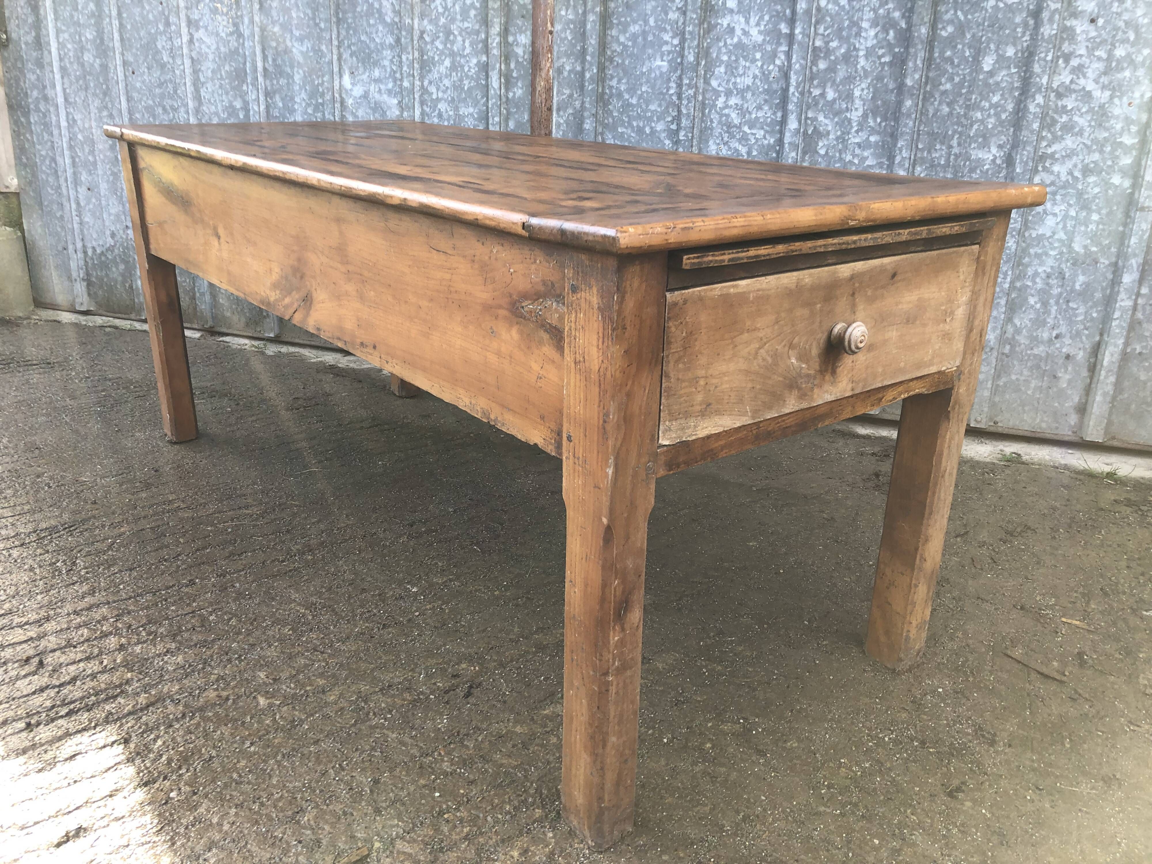 Antique Rustic Solid Cherry Farmhouse Table with 3 Drawers and 1 Pull Out