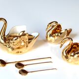 Trio of salty swans in Limoges porcelain, 50s