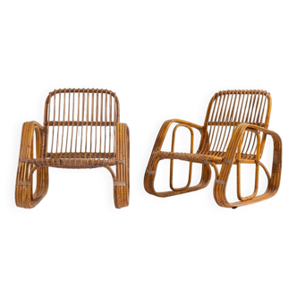 Pair of Italian rattan armchairs attributed to the manufacturer Bonacina