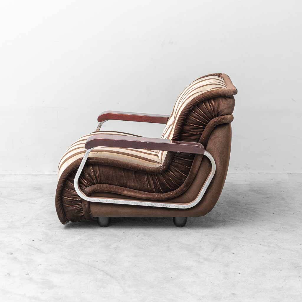 Vintage Malga model armchair in striped fabric – 1970s design