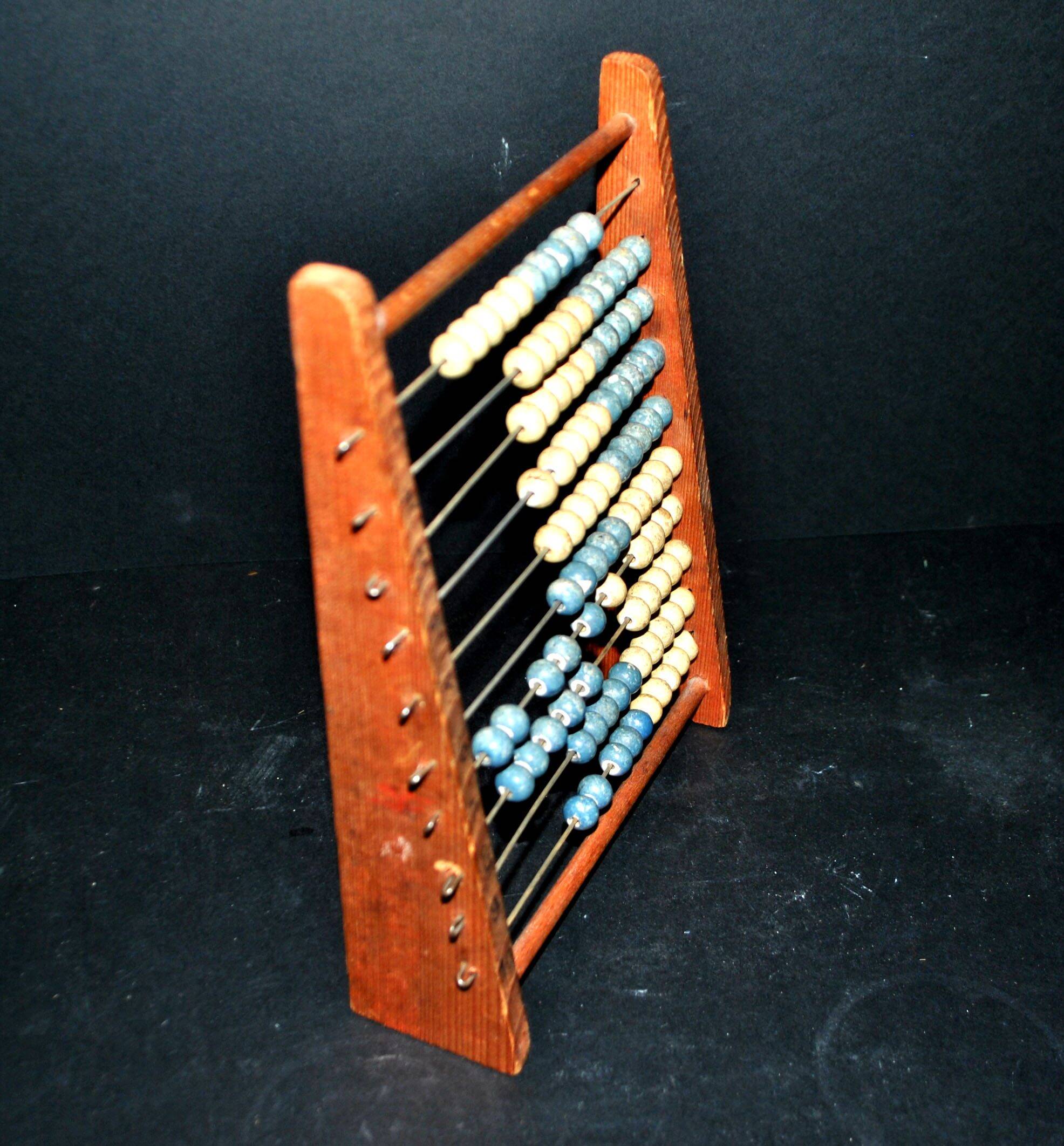 Vintage wooden school abacus - counting board unit tens in pearl school 1960-70