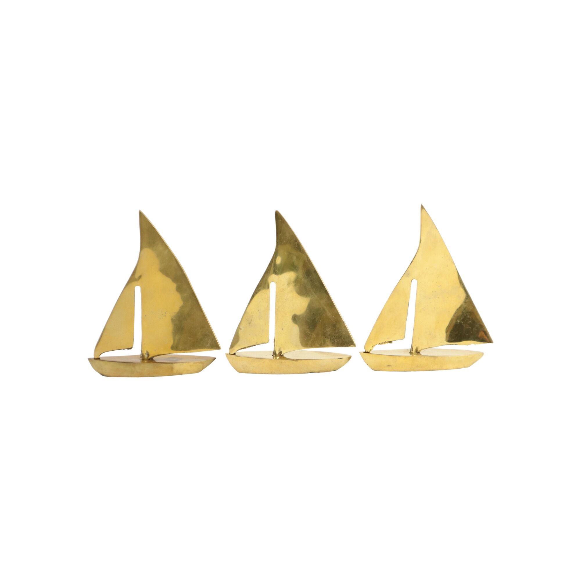 Three Vintage Sailboat Figurines Brass Minimalist Boat Sixties 11cm