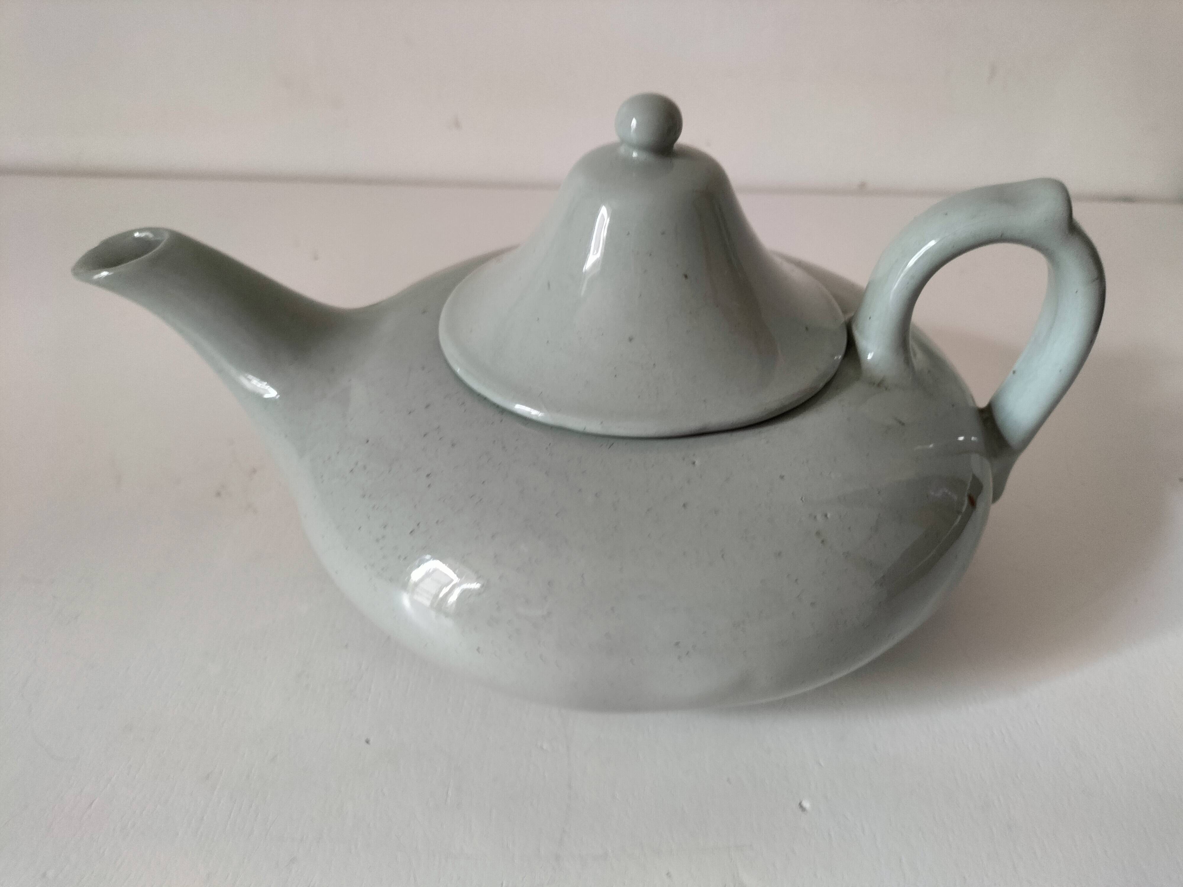 Celadon speckled glazed ceramic teapot