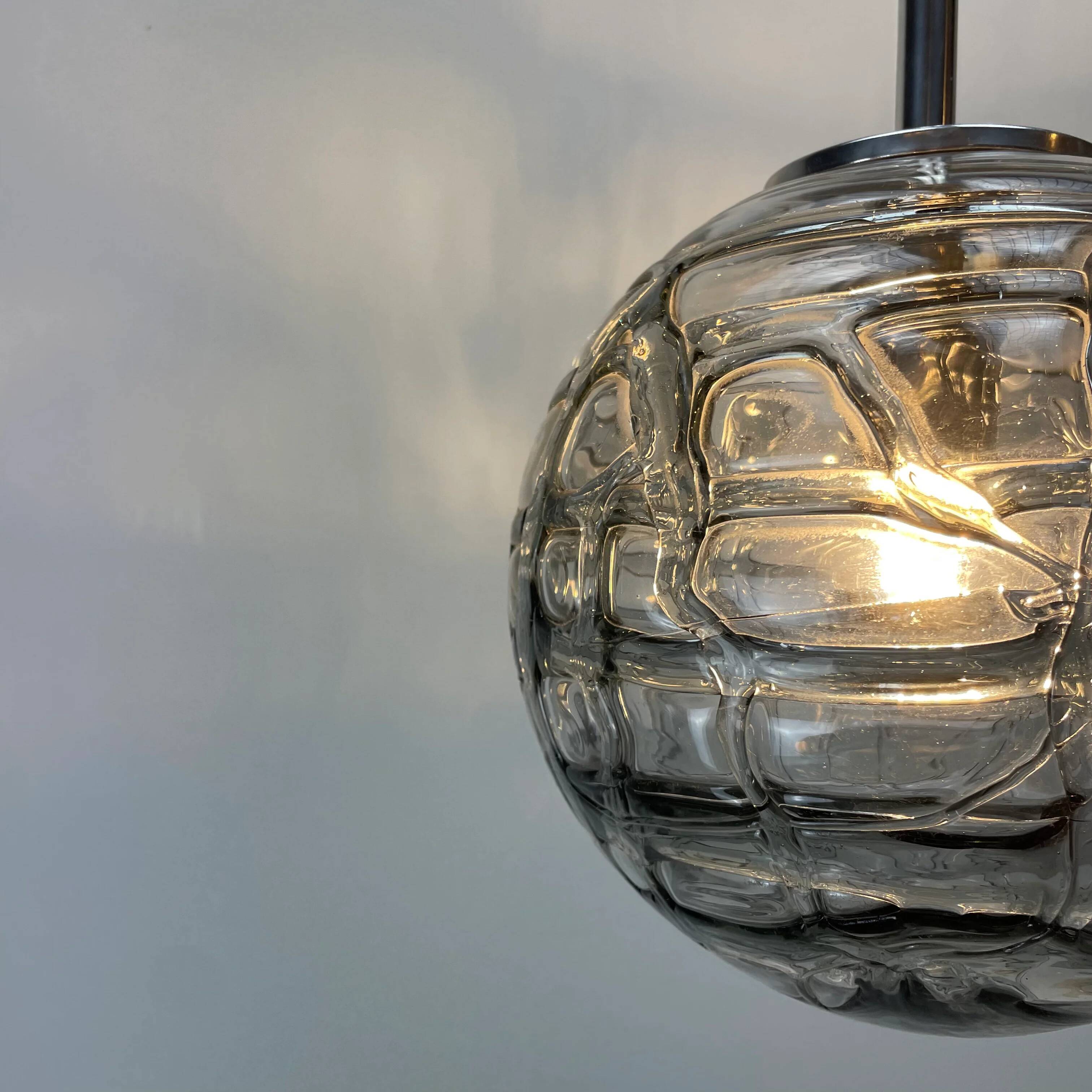 Smoky glass pendant light by Doria Leuchten 1970