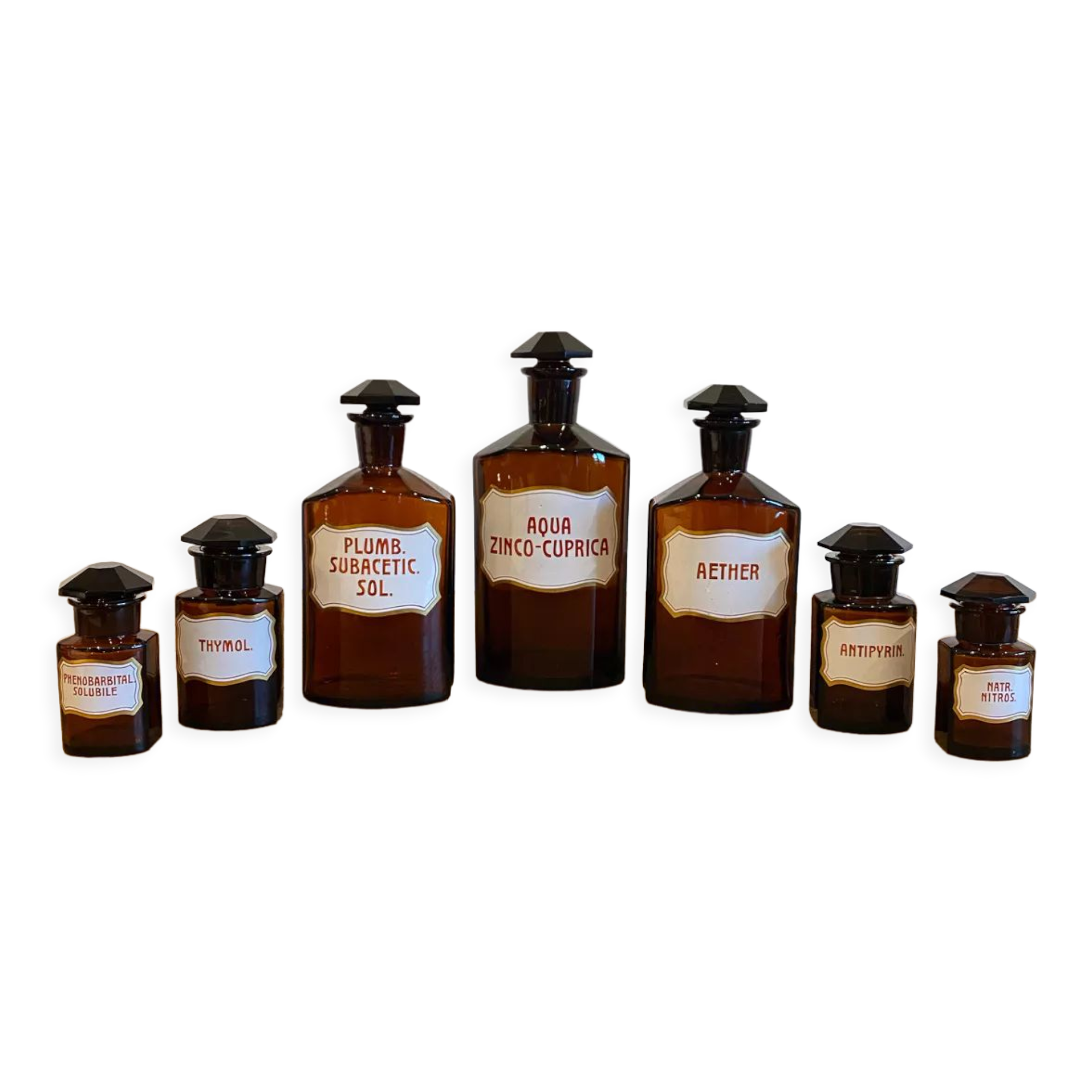 Set of 7 apothecary bottles