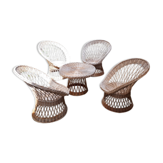 Living room 5 pieces vintage rattan