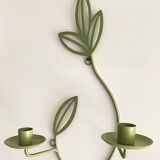 Wall Candle Holder, Green Metal Leaves