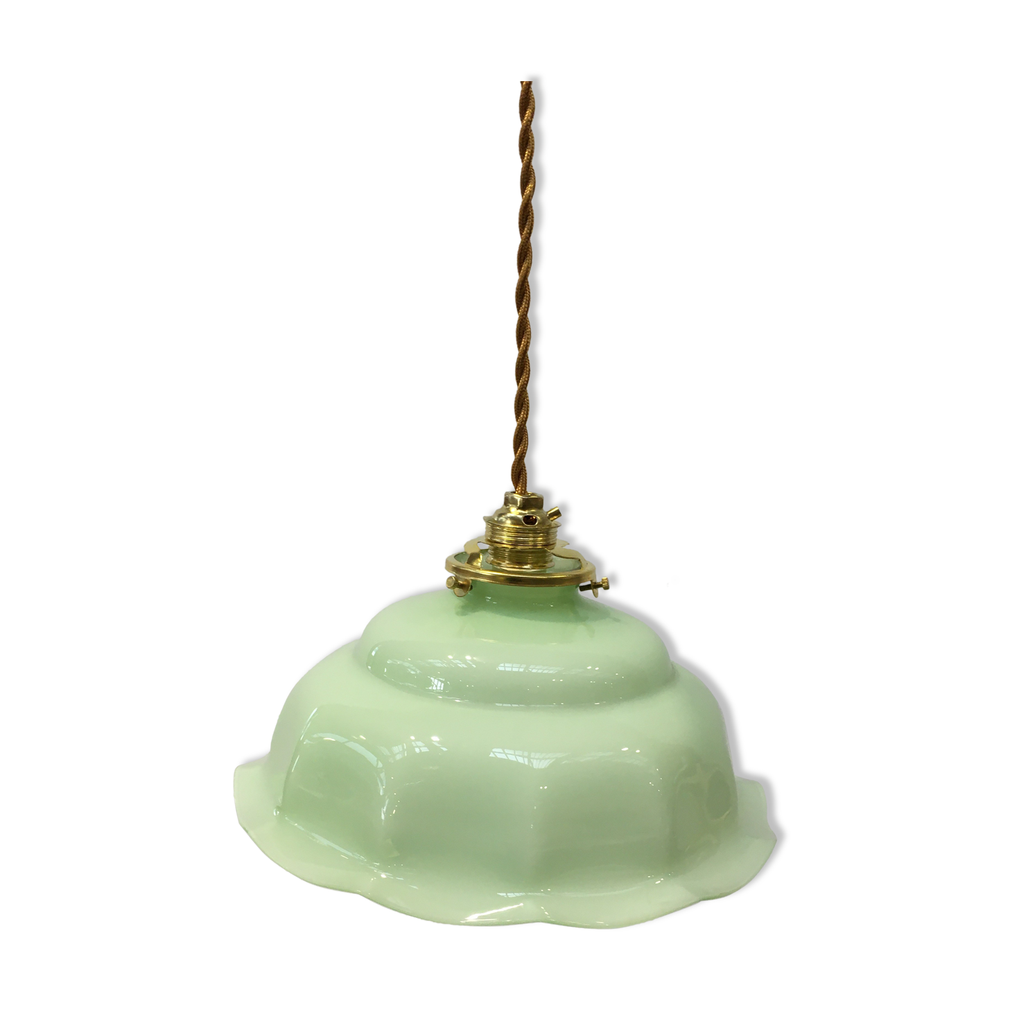 Vintage suspension lamp in green opaline