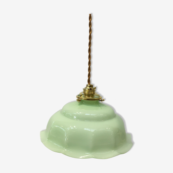 Vintage suspension lamp in green opaline