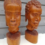 pair of wooden African bust statues