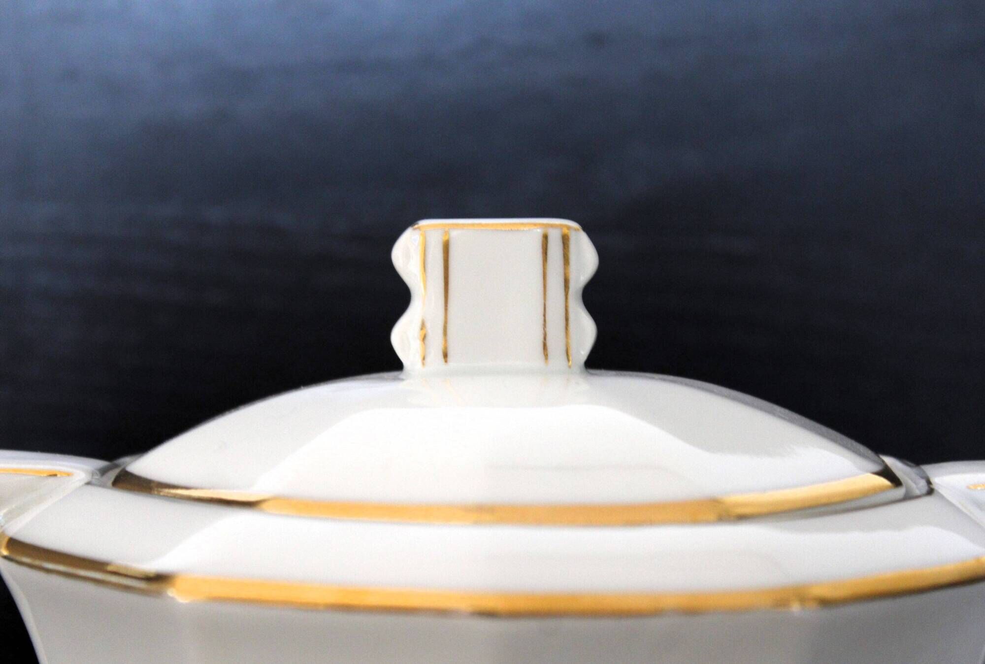 Art Deco ensemble of Czech coffee pot and sugar bowl.