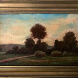 Tableau HST "Twilight Countryside" signed (?) + frame